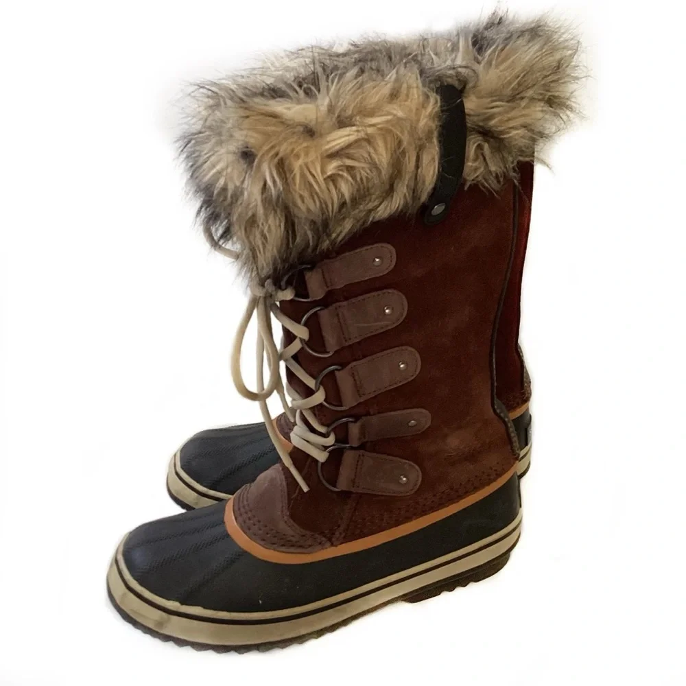 Sorel Joan of Arctic Wool lined Fur Trim Tall Brown Boots. 9 - Picture 2 of 9